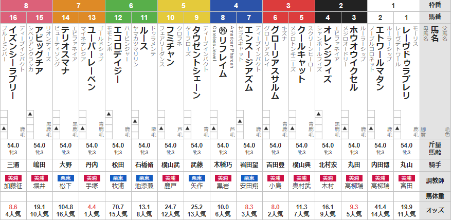 土曜中山11R フラワーカップ　予想　～３連複28.8倍的中！～