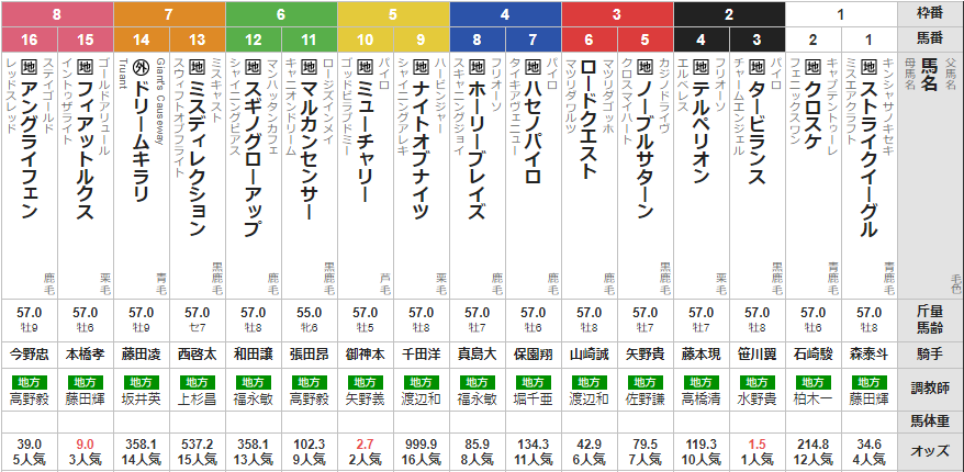 水曜大井11R 大井記念　予想