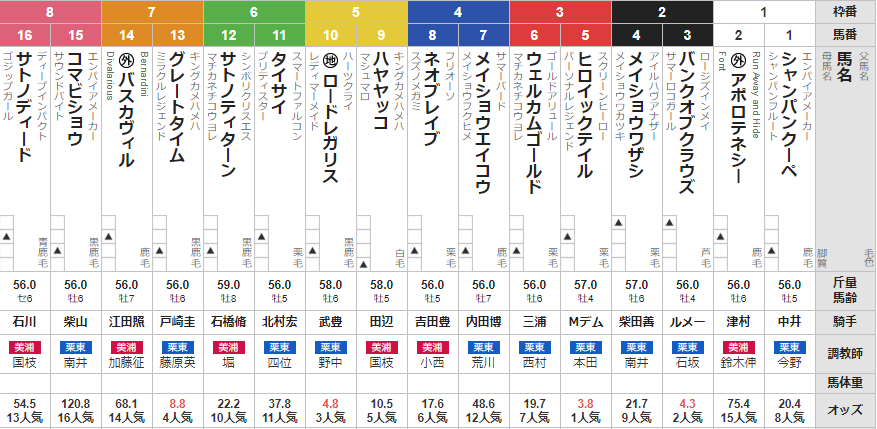 土曜東京11R スレイプニルS　予想