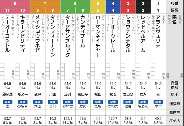 日曜阪神5R メイクデビュー阪神　予想