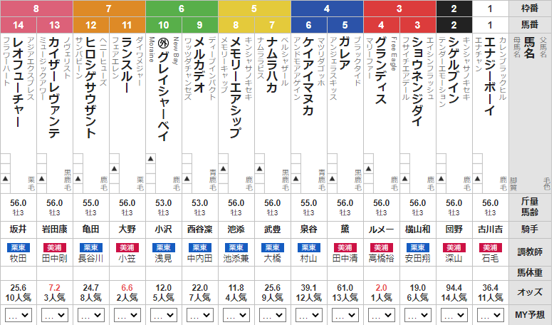 日曜函館３Ｒ　3歳未勝利　予想