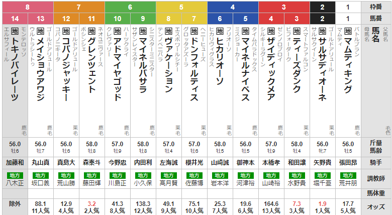 火曜川崎11R スパーキングサマーカップ 予想