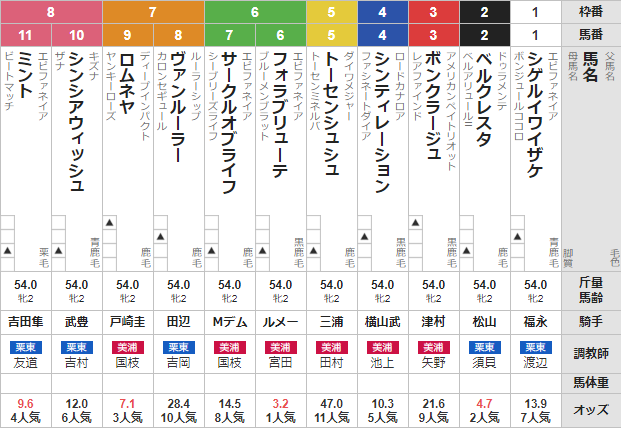 土曜東京11R アルテミスS 予想