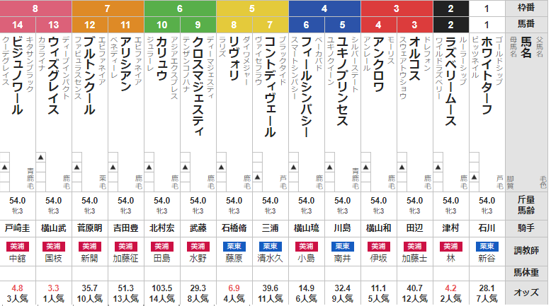 日曜中山11R アネモネステークス 予想
