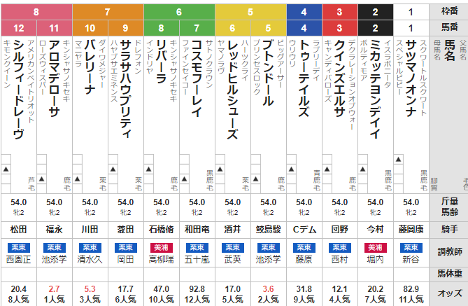 土曜阪神11R ファンタジーS 予想