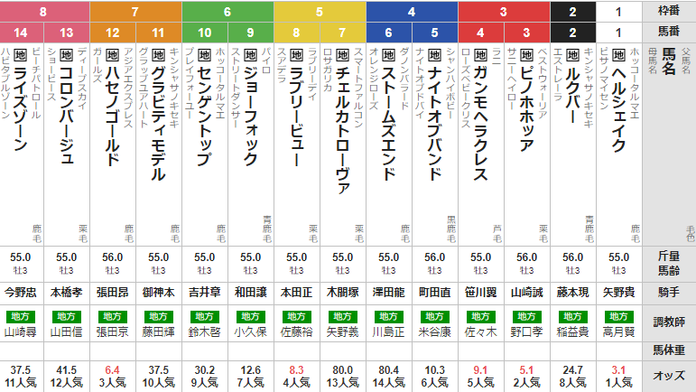 水曜船橋11R 東京湾カップ 予想