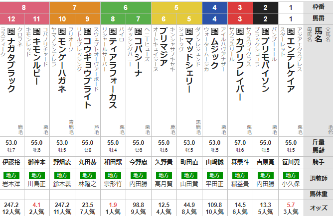 火曜川崎11R 川崎スパーキングスプリント 予想