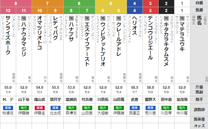 木曜佐賀11R サマーチャンピオン 予想