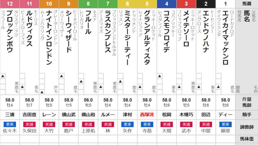 土曜東京11R 六社ステークス 予想