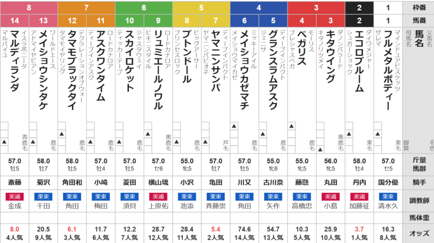 日曜新潟11R 谷川岳S 予想