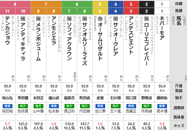 水曜川崎11R エンプレス杯 予想