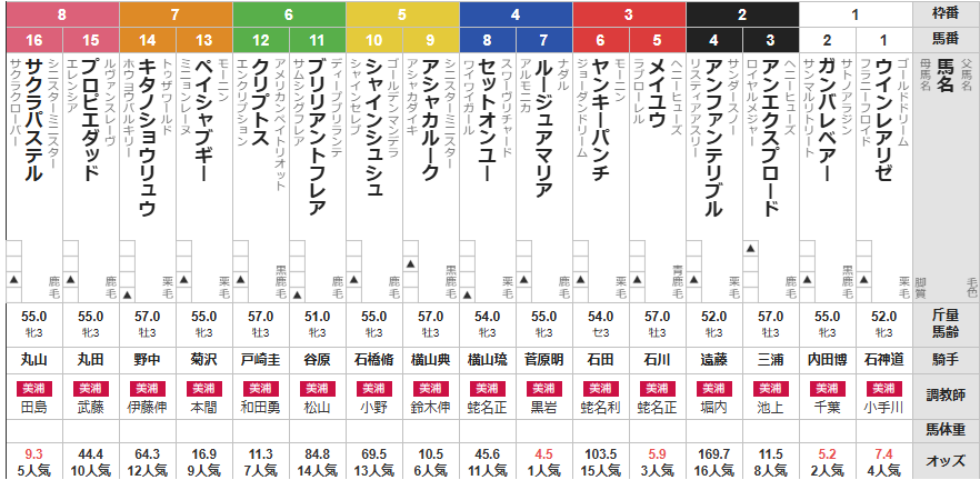 土曜東京2R ３歳未勝利　予想