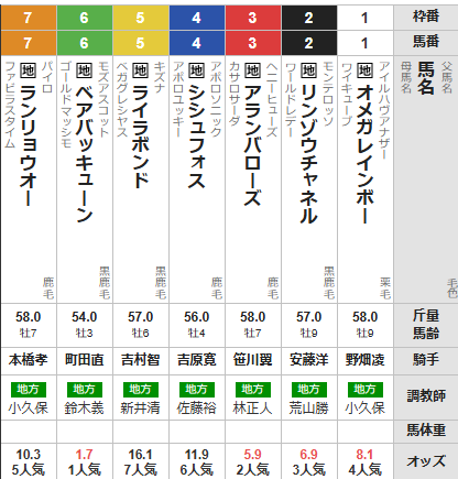 火曜川崎11R スパーキングサマーC　予想
