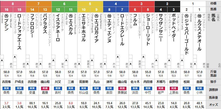 日曜中山11R ラジオ日本賞 予想