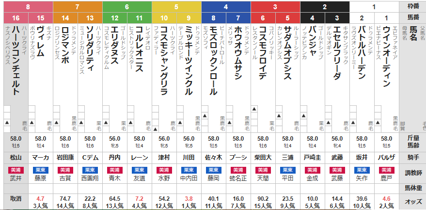 日曜東京11R ウェルカムステークス　予想