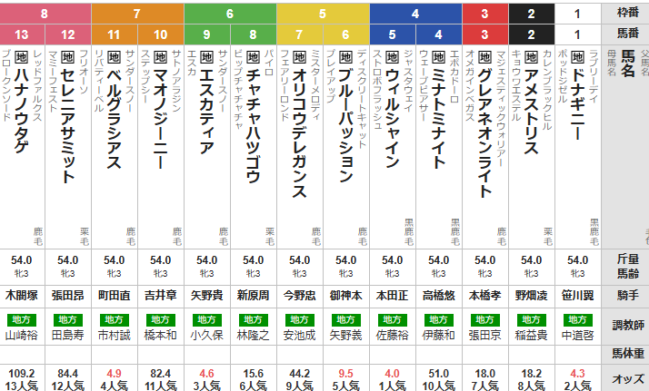 水曜川崎11R ロジータ記念　予想
