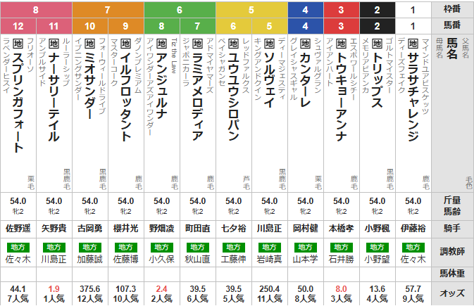 火曜川崎11R　ローレル賞　予想
