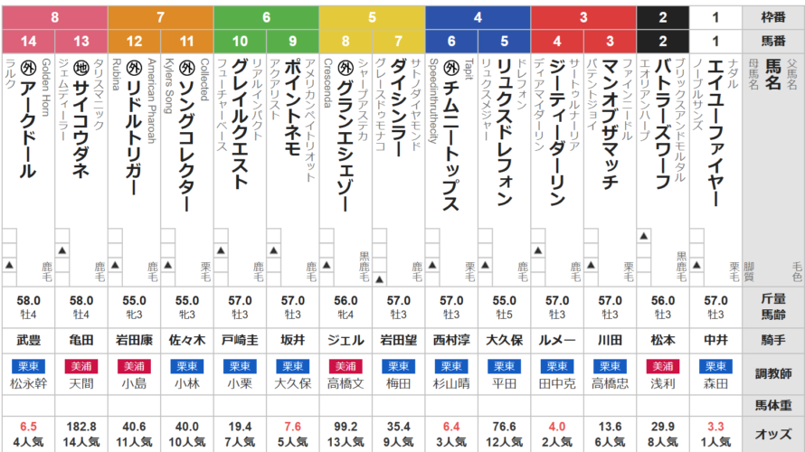日曜中京3R ３歳上１勝クラス　予想