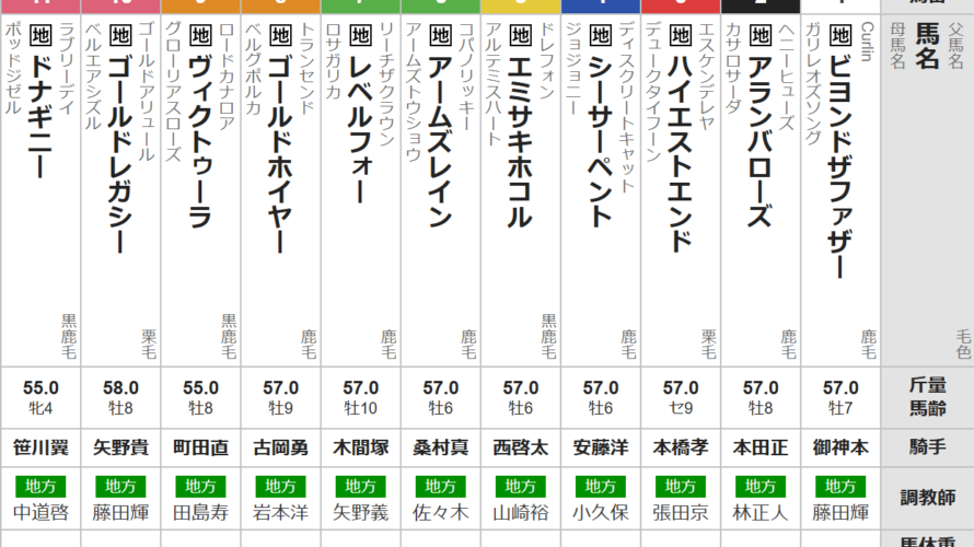 土曜川崎11R 川崎マイラーズ　予想